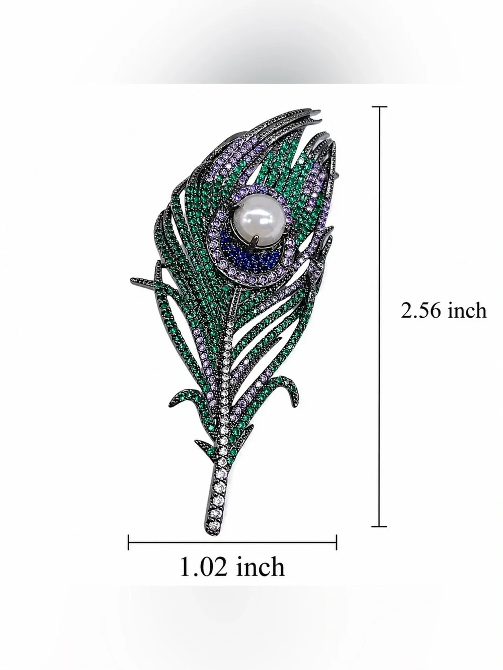 Anthropologie Peacock Feather Pearl Brooch Green Purple NWOT
